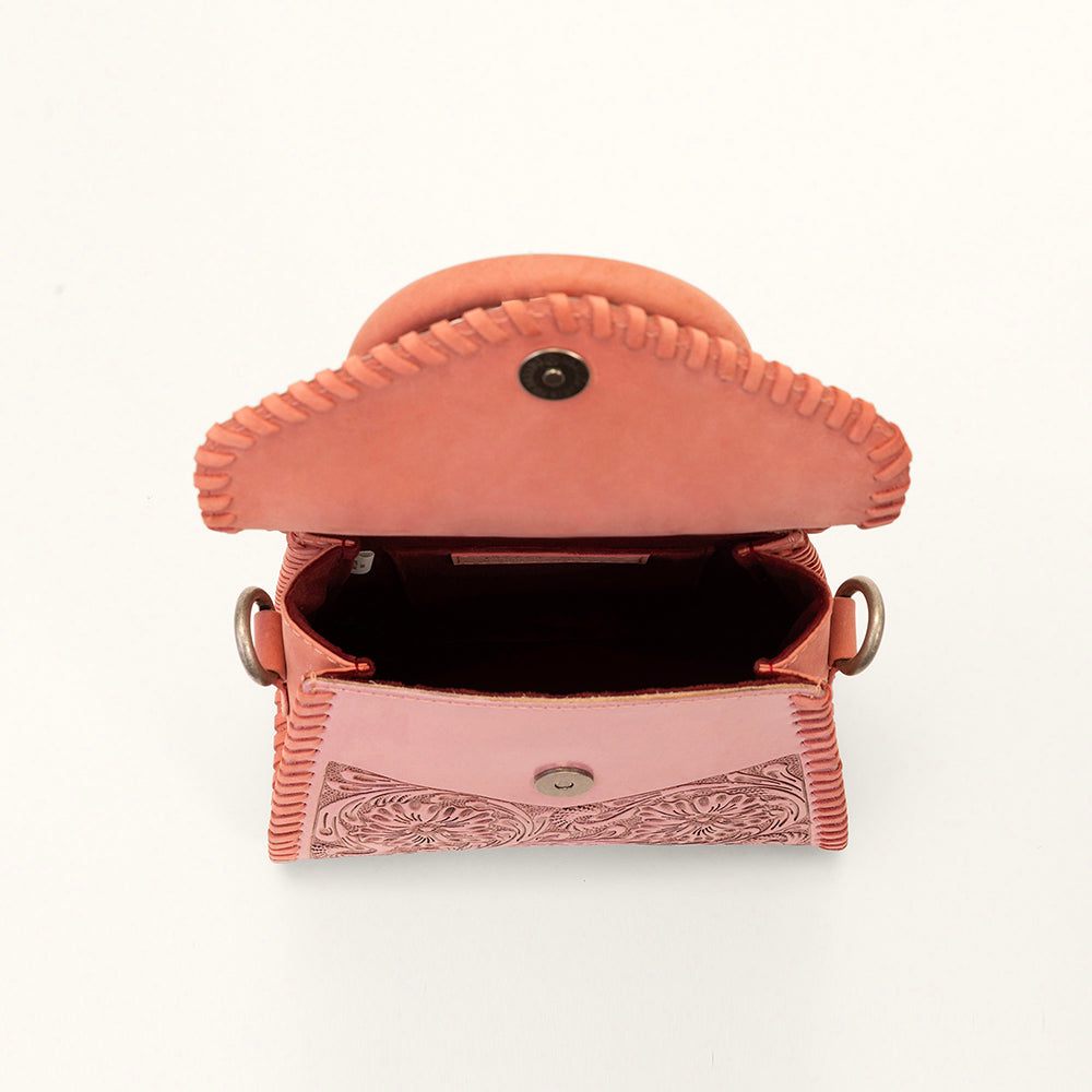 Loyal West Leon Mini Henkeltasche - Rosafarbenes handpunziertes Leder & Kalbsleder