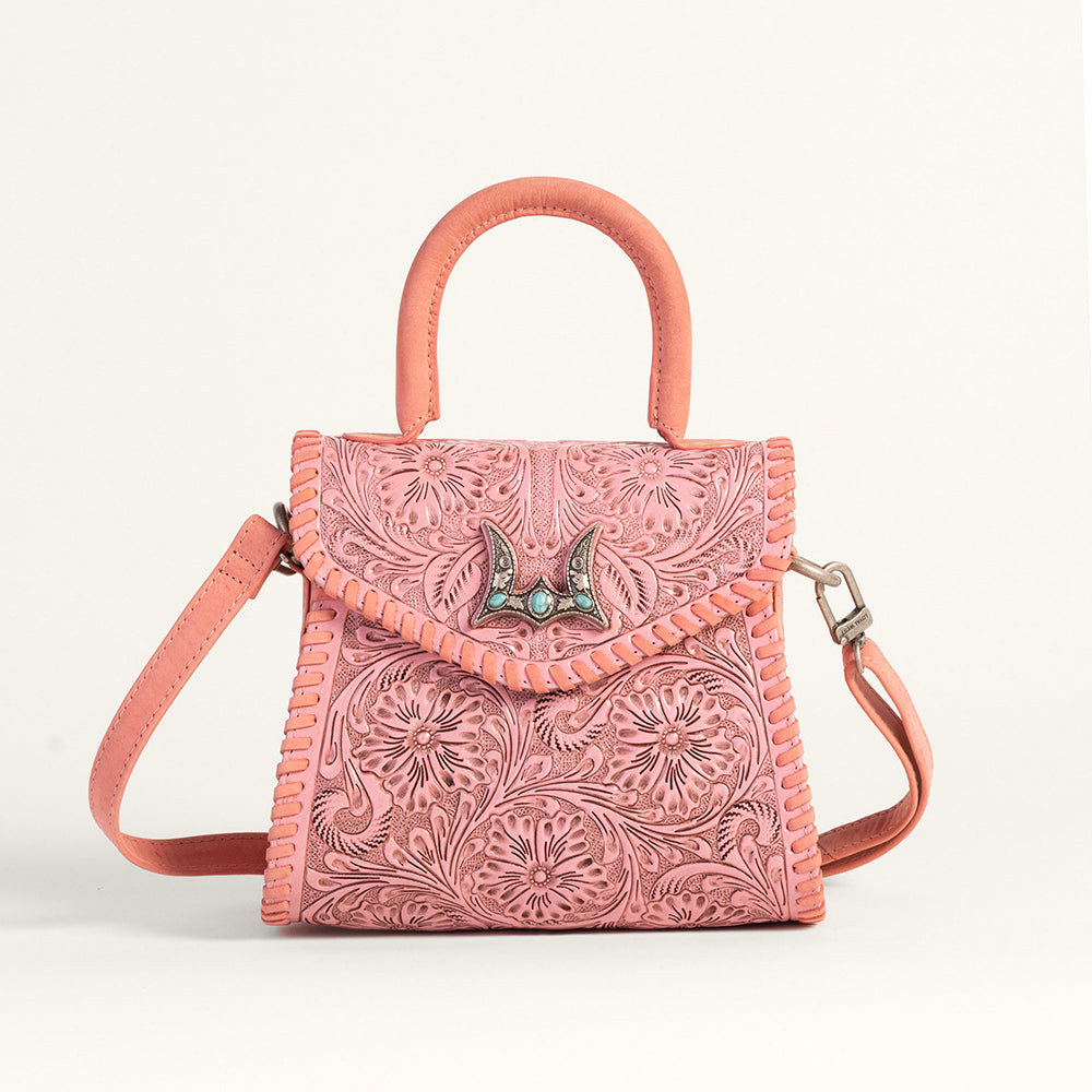 Loyal West Leon Mini Henkeltasche - Rosafarbenes handpunziertes Leder & Kalbsleder