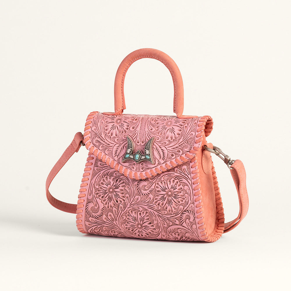 Loyal West Leon Mini Henkeltasche - Rosafarbenes handpunziertes Leder & Kalbsleder