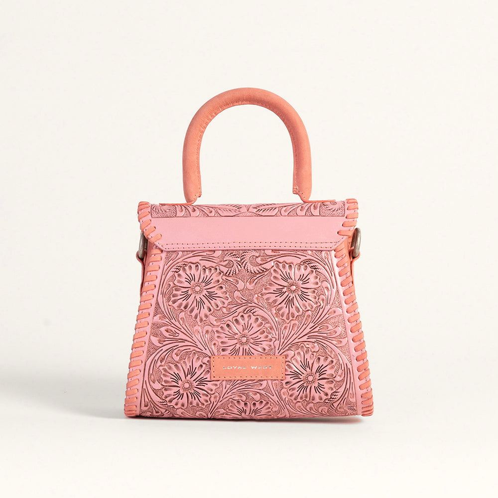 Loyal West Leon Mini Henkeltasche - Rosafarbenes handpunziertes Leder & Kalbsleder