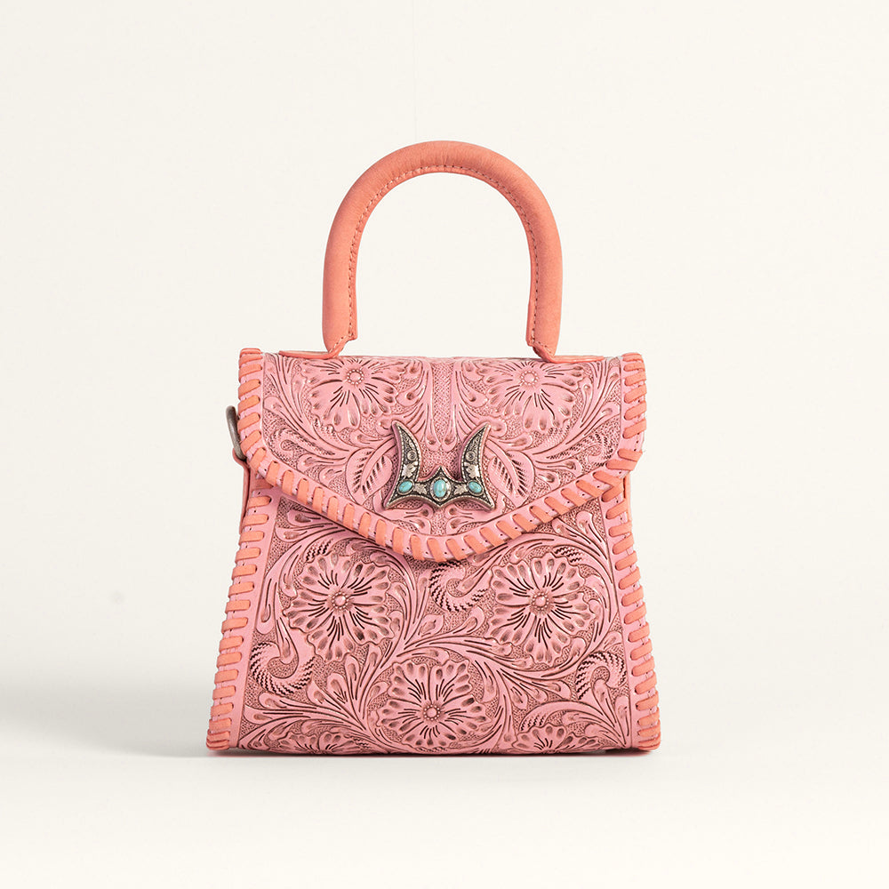 Loyal West Leon Mini Henkeltasche - Rosafarbenes handpunziertes Leder & Kalbsleder