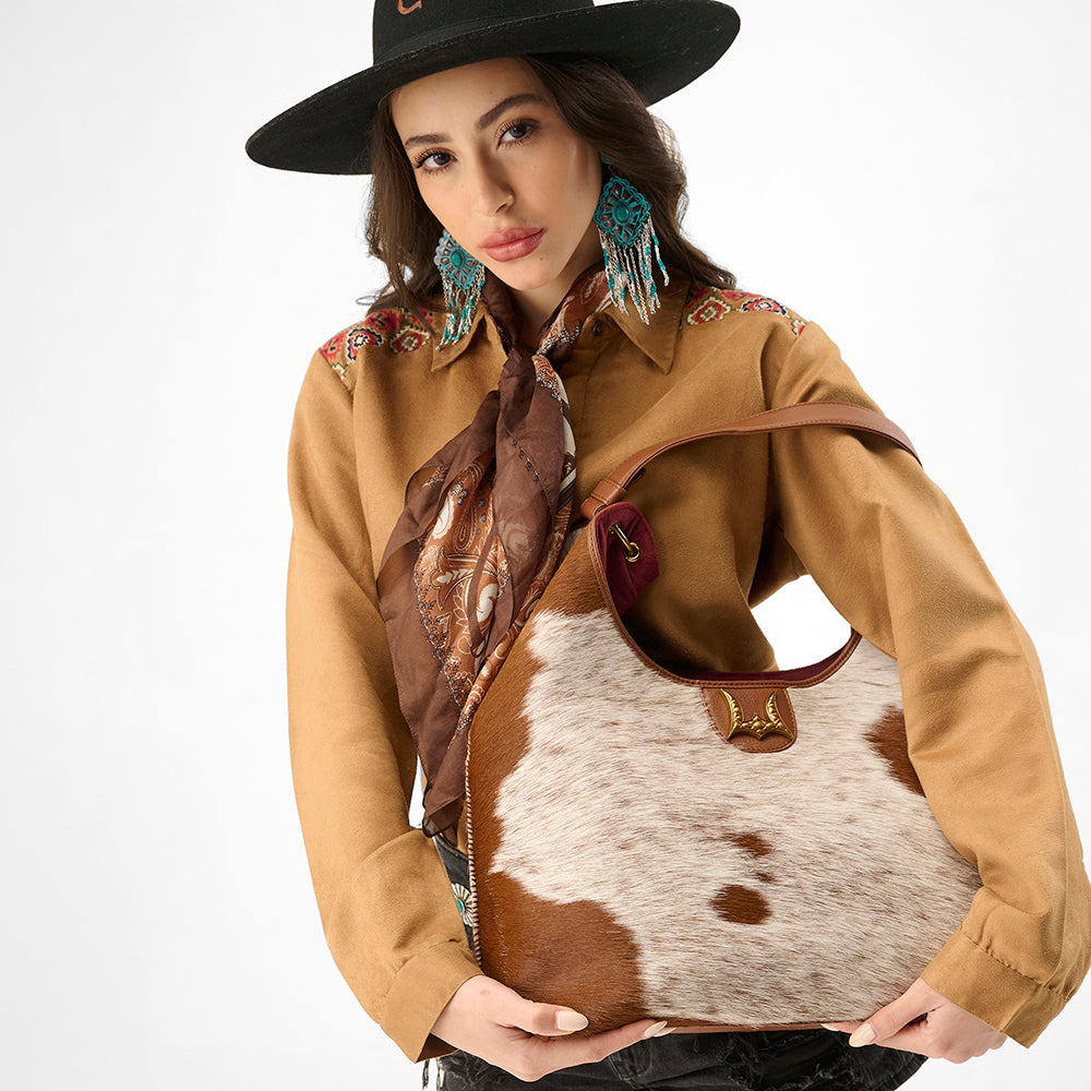 Bolso grande Loyal West LW - En piel de vacuno y becerro blanca y marrón