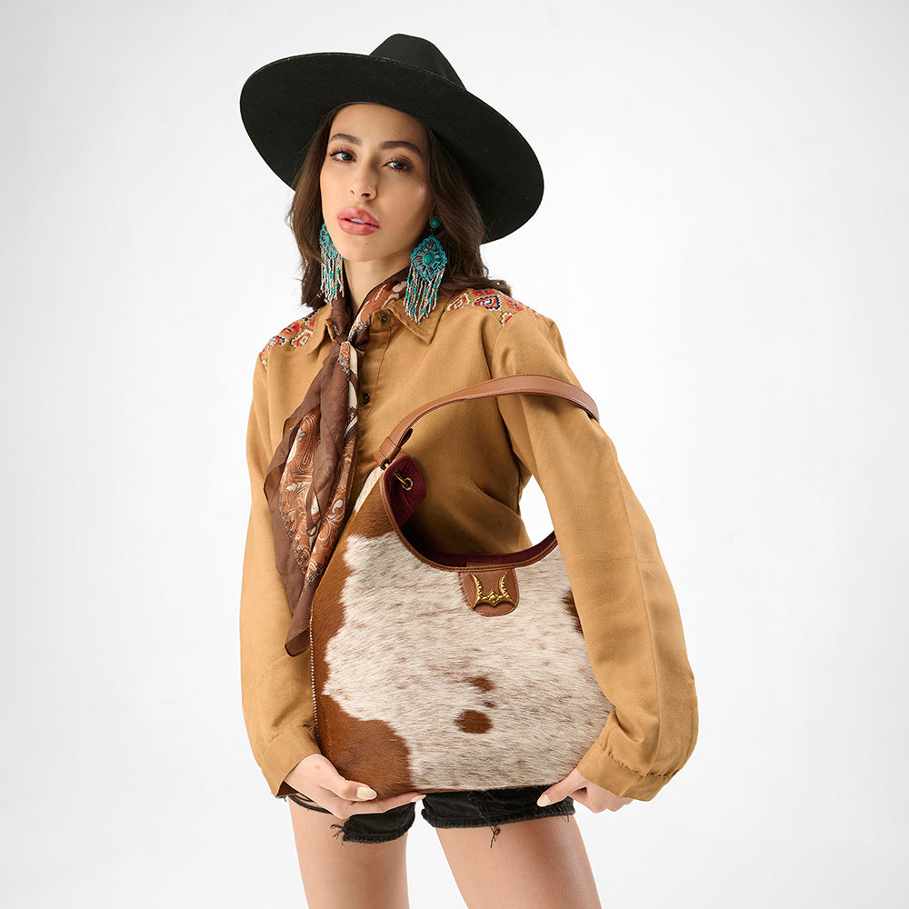 Bolso grande Loyal West LW - En piel de vacuno y becerro blanca y marrón