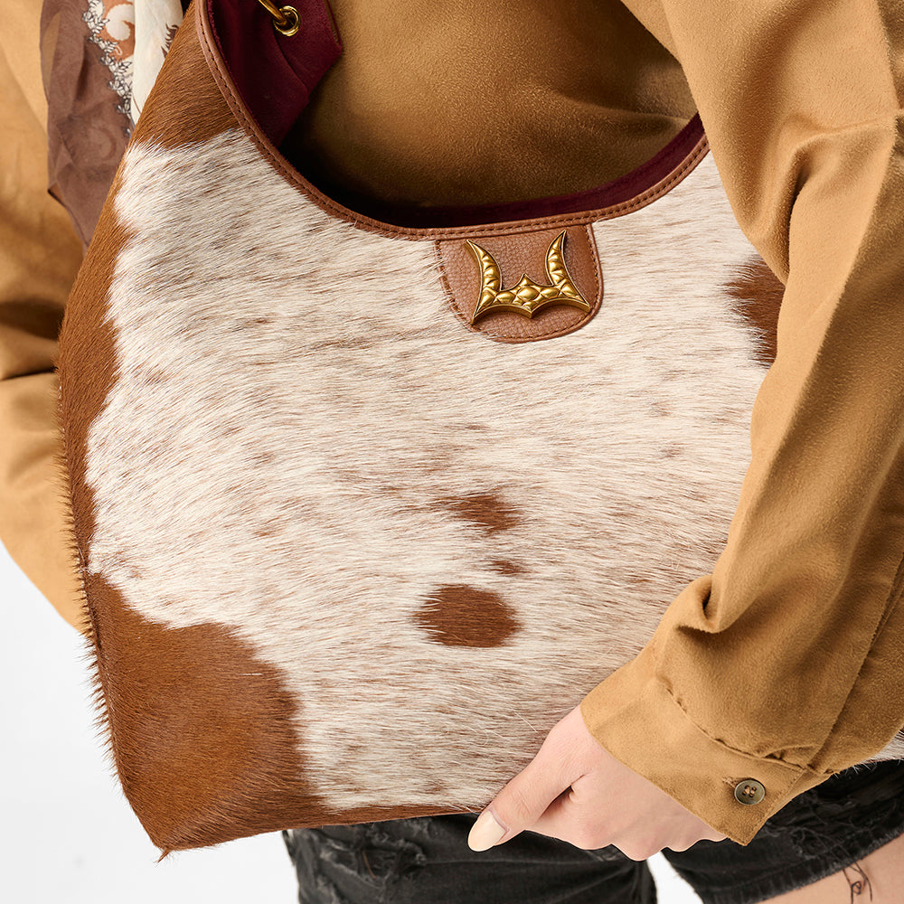 Bolso grande Loyal West LW - En piel de vacuno y becerro blanca y marrón
