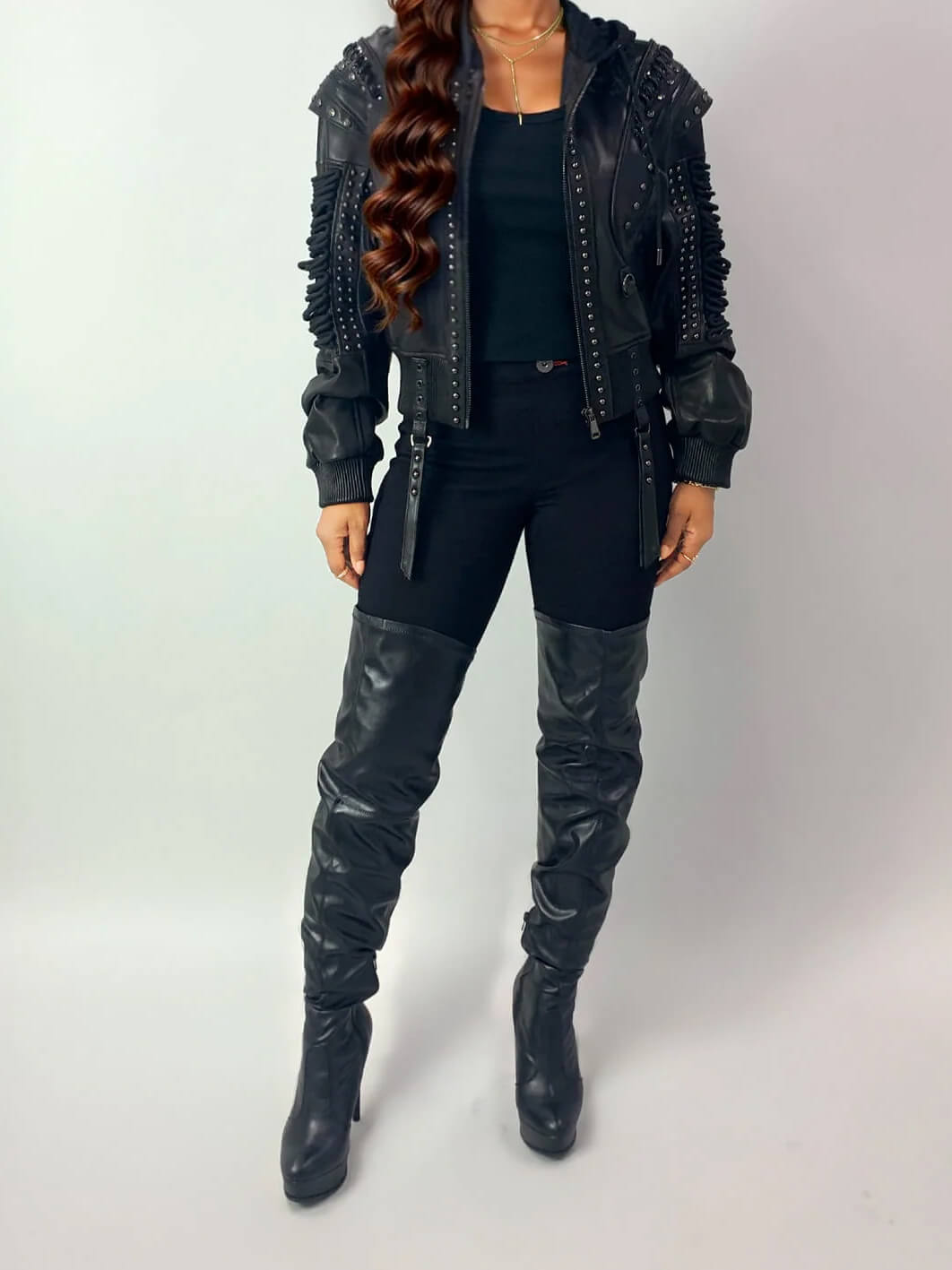 Lace Up Leather Bomber Jacket