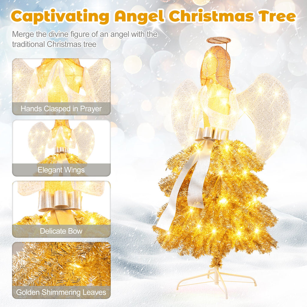 5.2 Feet Lighted Angel Artificial Christmas Tree with Warm White LED Lights