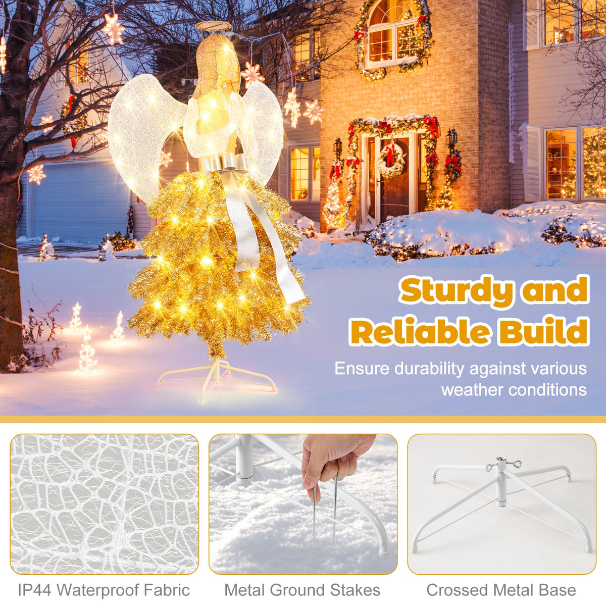 5.2 Feet Lighted Angel Artificial Christmas Tree with Warm White LED Lights