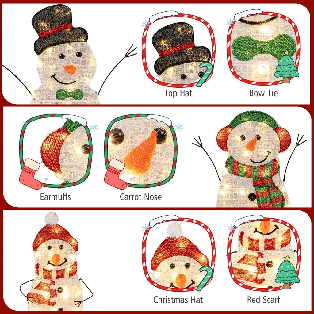 Lighted Snowman Family Christmas Decoration 3-Piece Pre-Lit 2D Snowman Set