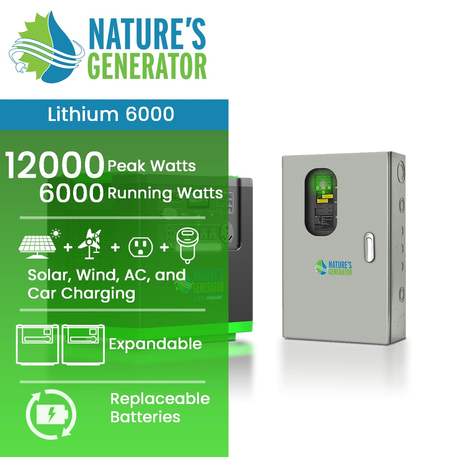 Nature's Generator Lithium 6000 y el interruptor de transferencia