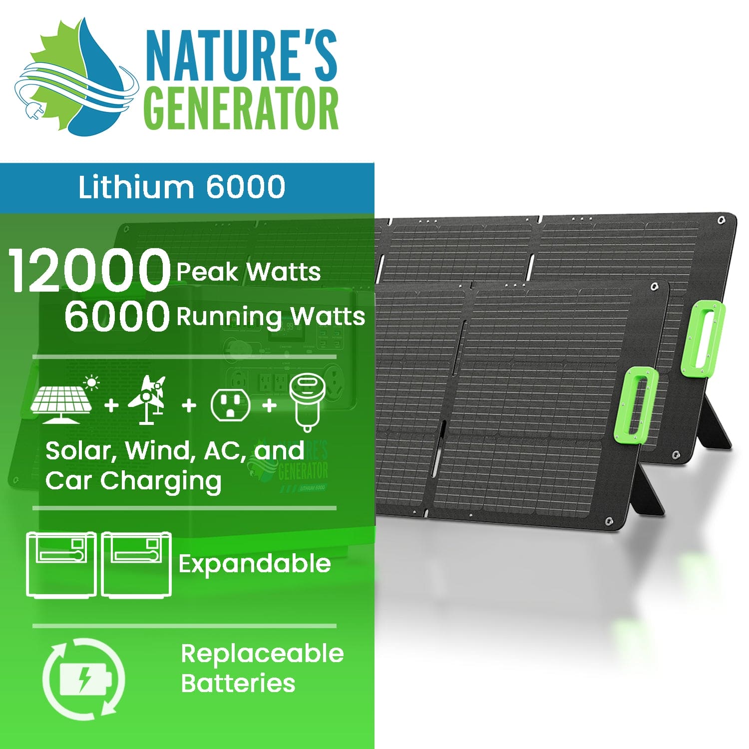 Generador de litio 6000 Nature's Generator con panel solar