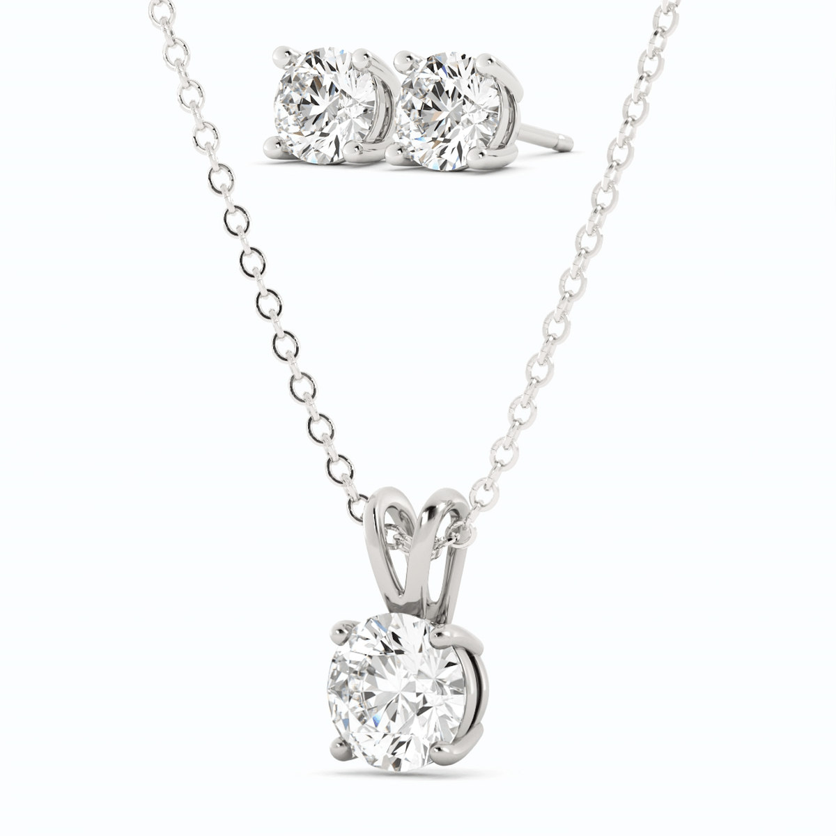 3CTW Moissanite Stud Earrings & Pendant Necklace Set in 14K White Gold Overlay