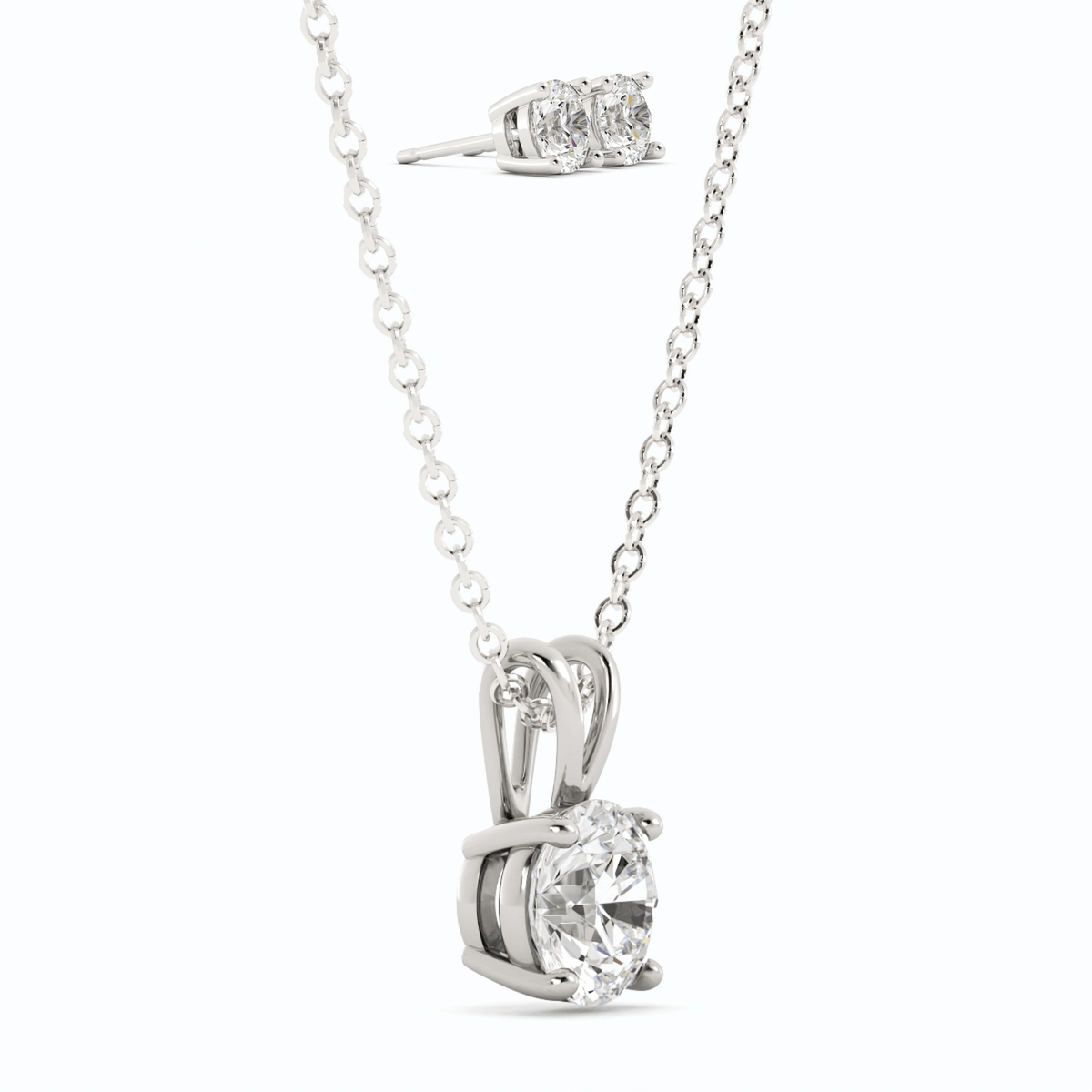 3CTW Moissanite Stud Earrings & Pendant Necklace Set in 14K White Gold Overlay