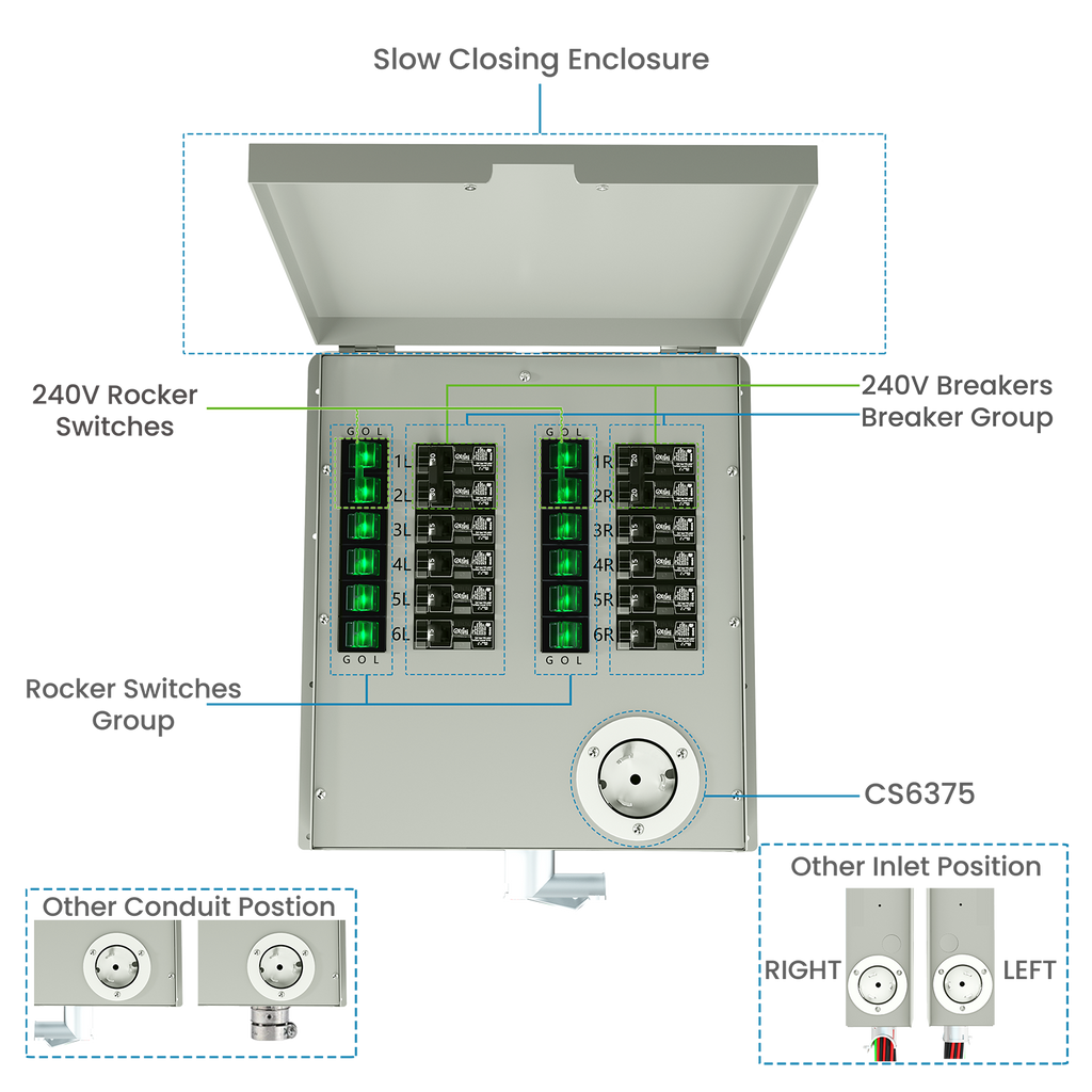 Interruptor de transferencia no automático de 12 circuitos 120/240 V 50 A