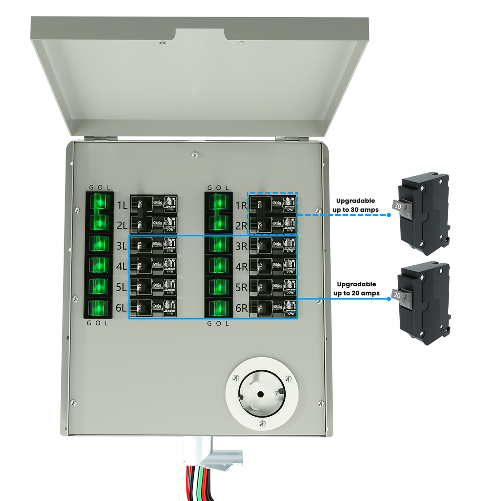 Interruptor de transferencia no automático de 12 circuitos 120/240 V 50 A