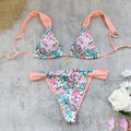 Bikini sexy halter de tres puntas de talle bajo con cordones, traje de baño dividido fresco para mujer
