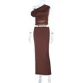 Vestido maxi sexy ajustado para mujer con costuras de malla y aberturas sin hombros