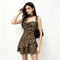 Vestido halter con estampado de leopardo, sin espalda, entallado, con volantes, sexy y ajustado