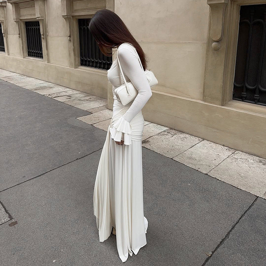 Vestido Largo Elegante de Primavera para Mujer Diseño Elegante Encaje Sexy Costura Ajustado