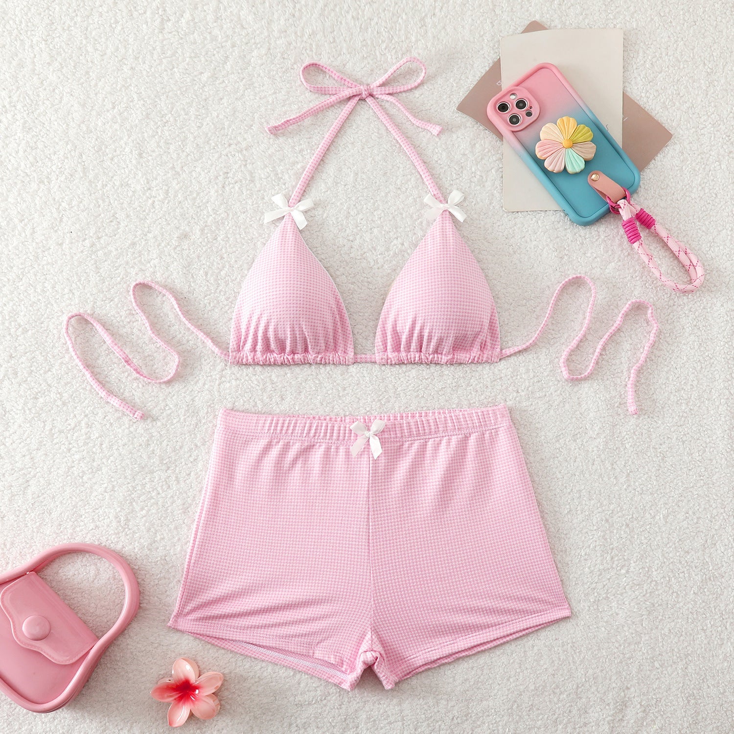 Traje de baño para mujer, de dos piezas, ajustado, a cuadros, sexy, con estampado, tipo bóxer