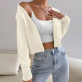 Fashionable Knitted Cardigan Women Spring Autumn round Neck Slim Short Solid Color Sweater Coat