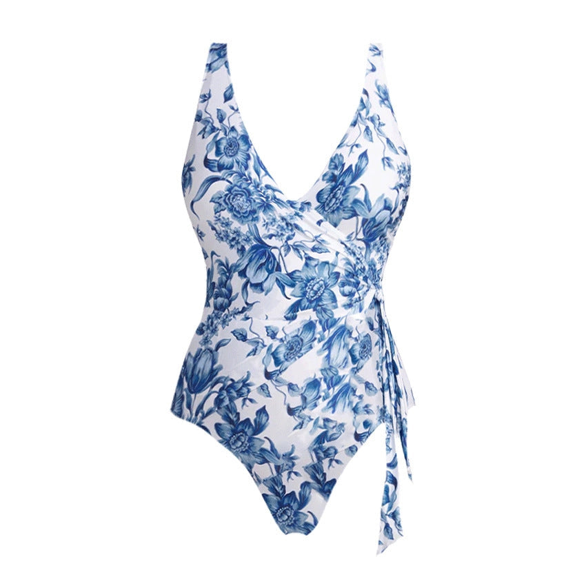 Traje de baño de dos piezas floral azul bikini para mujer