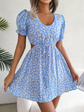 Spring Summer Casual Hollow Out Cutout out Tied Short Sleeve Floral Dress Women Clothing