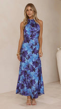 Vestido halter midi dulce con estampado digital floral de primavera-verano