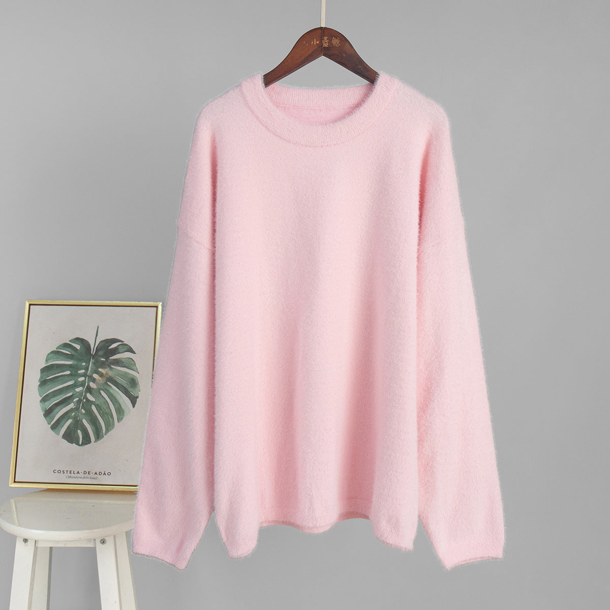 Crew Neck Pullover Sweater Autumn Winter Simple Solid Color Sweater Loose Casual Sweater
