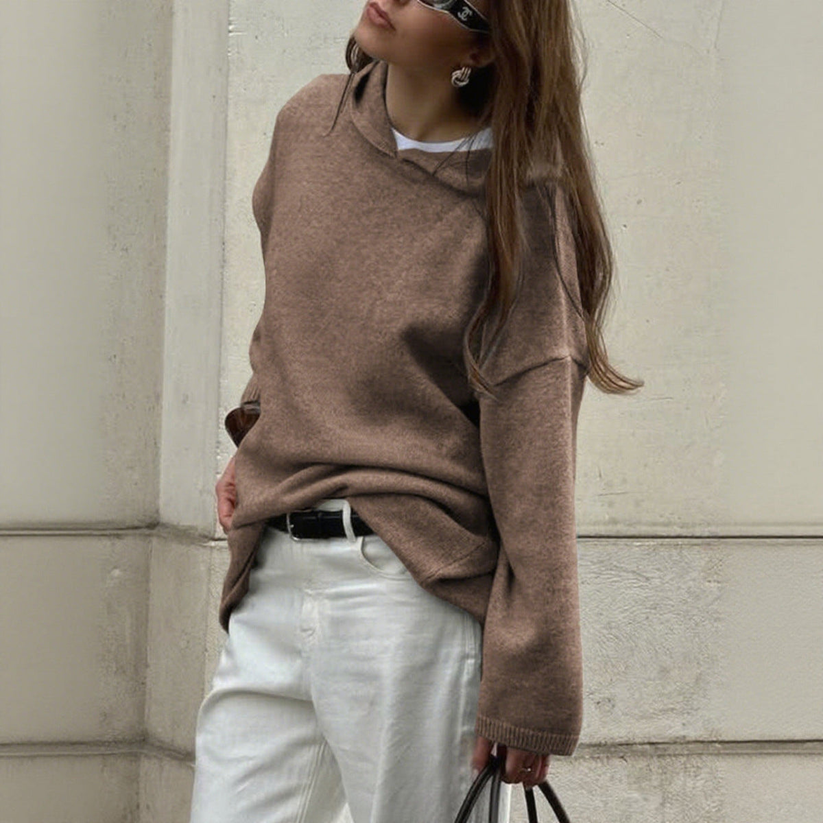 Casual Minimalist Long Sleeve Hooded Sweater Woolen