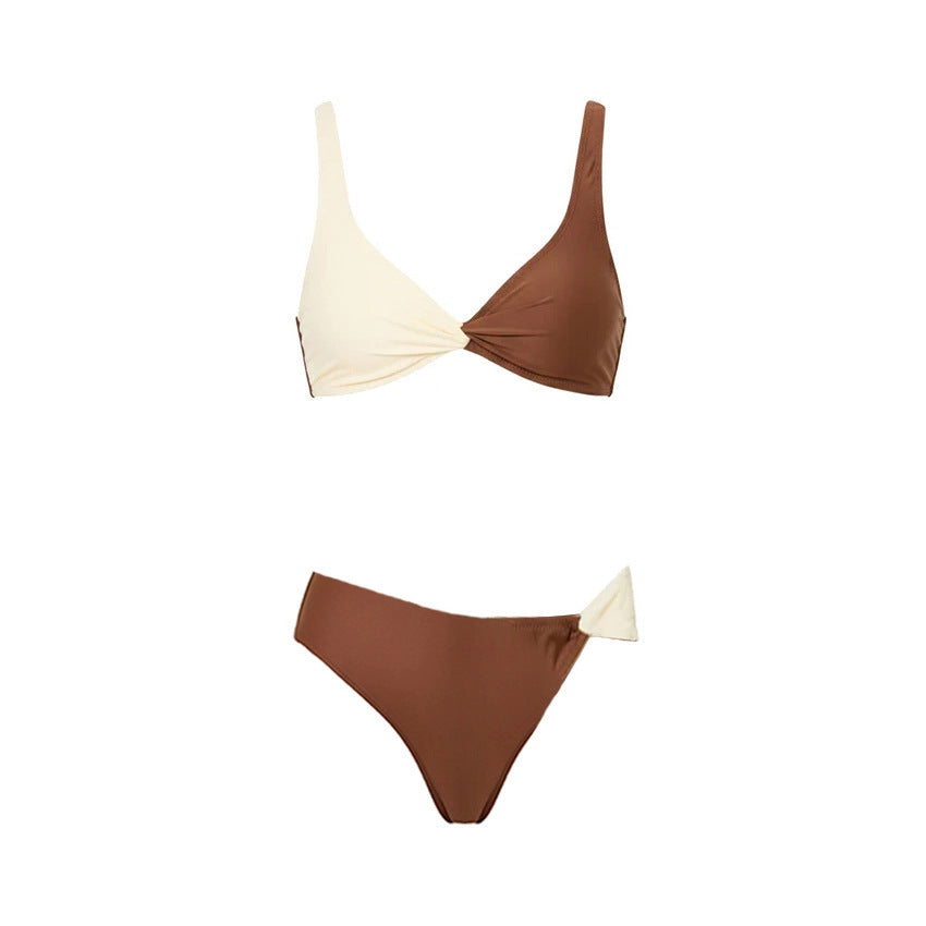 Conjuntos de trajes de baño de bikini divididos sencillos de colores a juego para mujer de gran sensación
