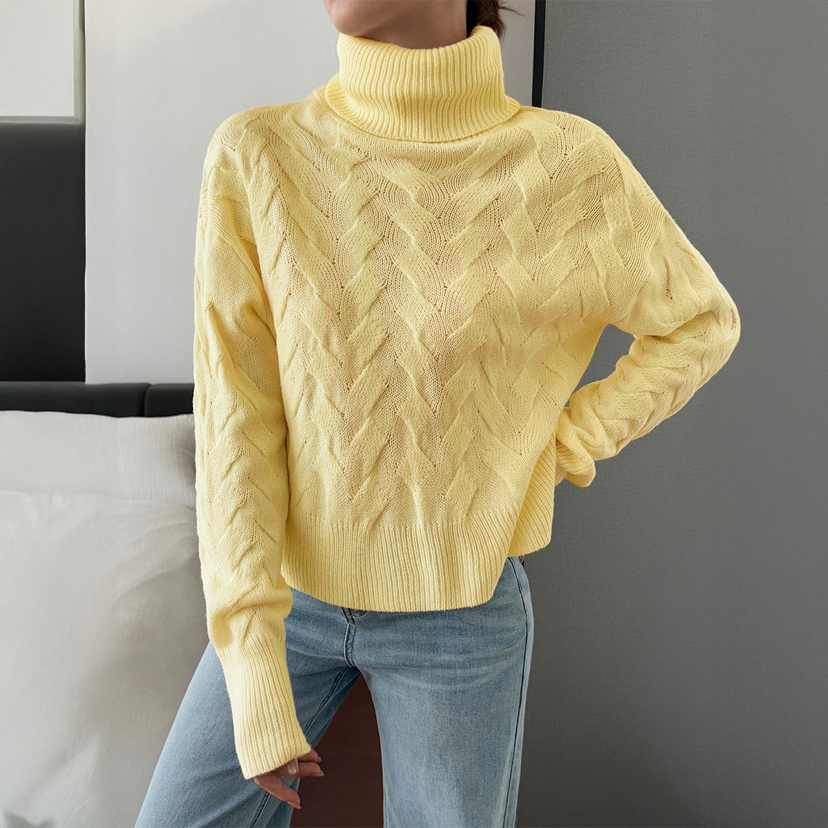 Women Clothing Autumn Winter Casual Solid Color Wool Long Sleeve Sweaters