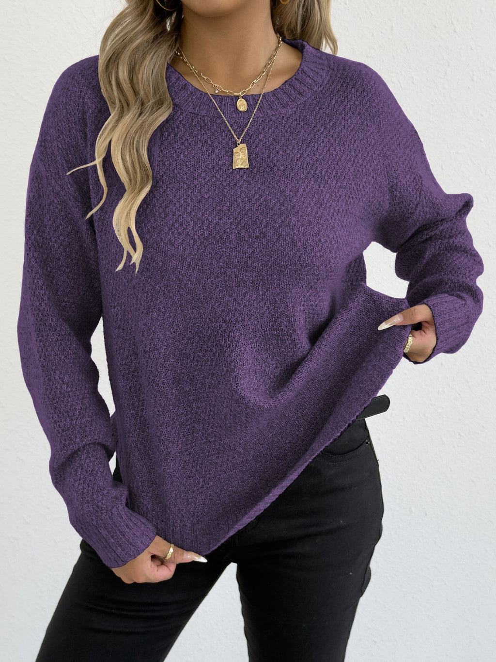 Women Autumn Winter Pullover Top Women Clothing Velvet Woven Sweater Casual Bottoming Shirt round Neck Sweater
