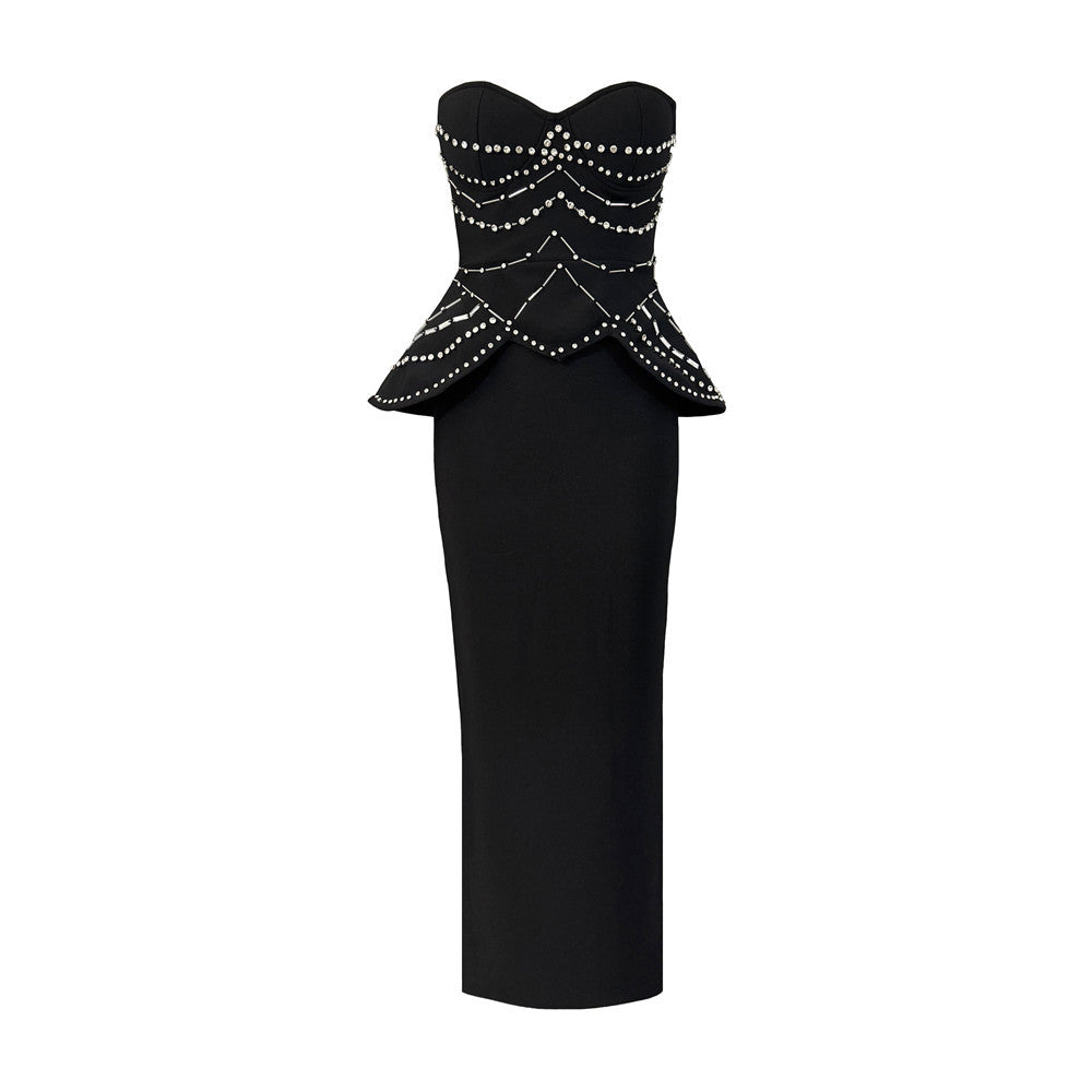 Diamond Sexy Tube Top Bandage One Piece Dress Niche Party Skinny Long Evening Dress