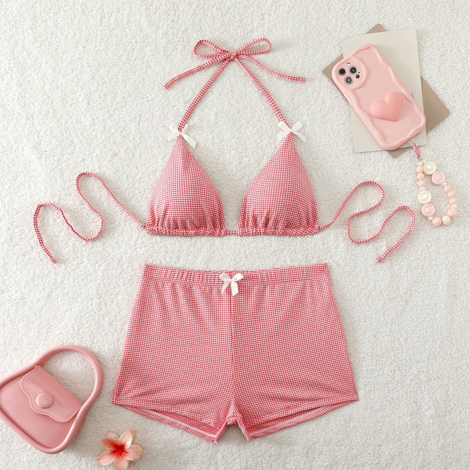Traje de baño para mujer, de dos piezas, ajustado, a cuadros, sexy, con estampado, tipo bóxer
