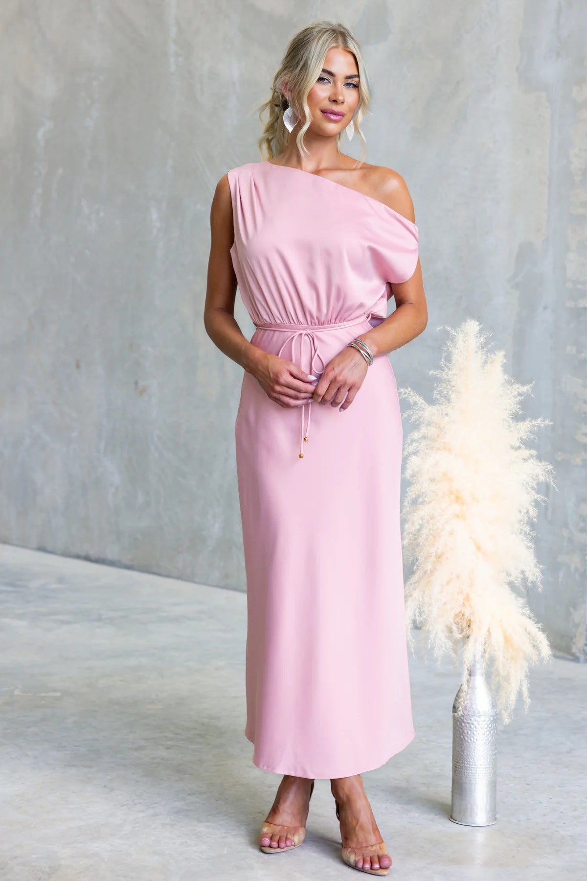 Vestido Atado Veraniego sin Hombros de Color Liso y Sexy