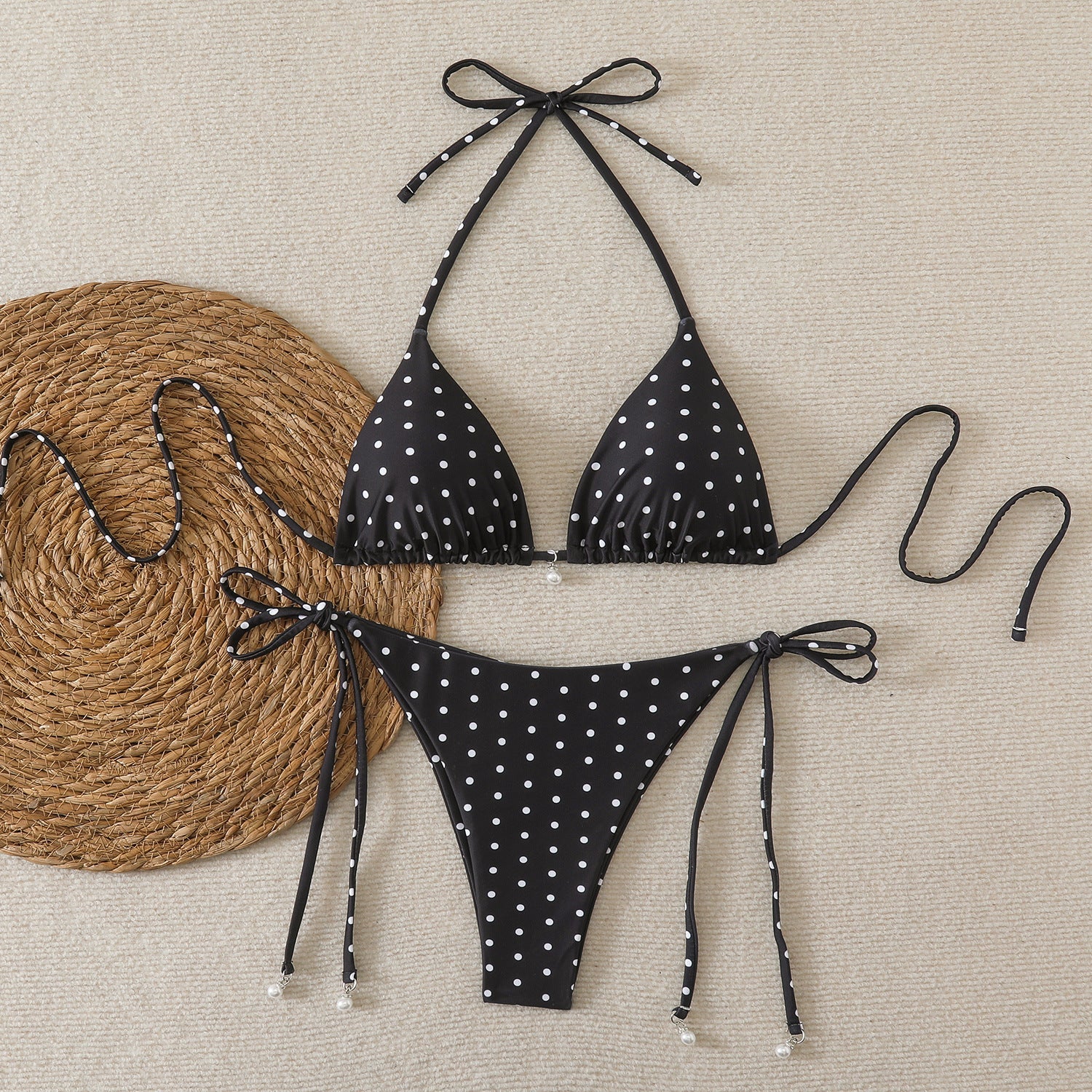 Traje de Baño Bikini de Dos Piezas para Mujer, Ajustado, de Lunares, Sexy, Estampado de Triángulos