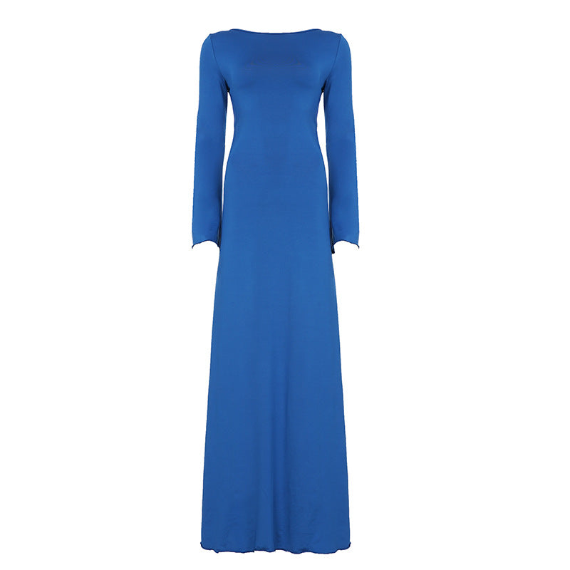 Vestido largo sexi con cordones, espalda abierta y manga larga, elegante, para vacaciones, para mujer