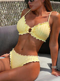 Clásico de mujer, verano, sencillo, elegante, conjunto de bikini con volantes, ropa de playa