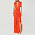Vestido largo de cóctel francés con cuello en V, plisado, con volantes en la cintura, adelgazante, línea A para mujer