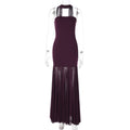 Vestido largo de noche para mujer, otoño-invierno, sexy, con costura de malla y top tubo