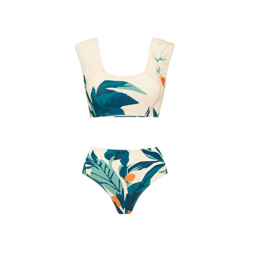 Bikini de mujer con estampado floral de cintura alta y dividido