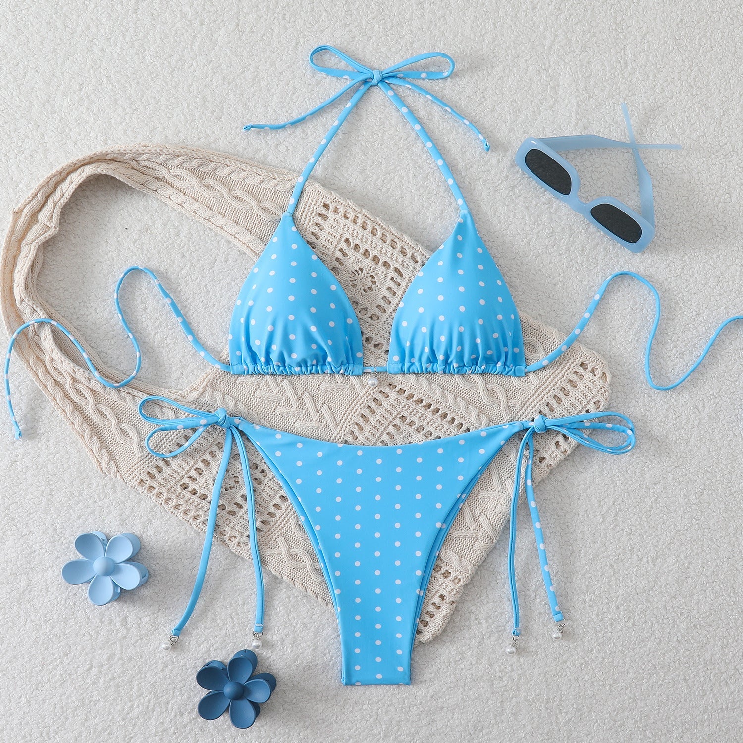 Traje de Baño Bikini de Dos Piezas para Mujer, Ajustado, de Lunares, Sexy, Estampado de Triángulos