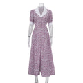 Elegante vestido floral de verano con cuello polo, manga corta, cintura alta y estampado línea A para mujer