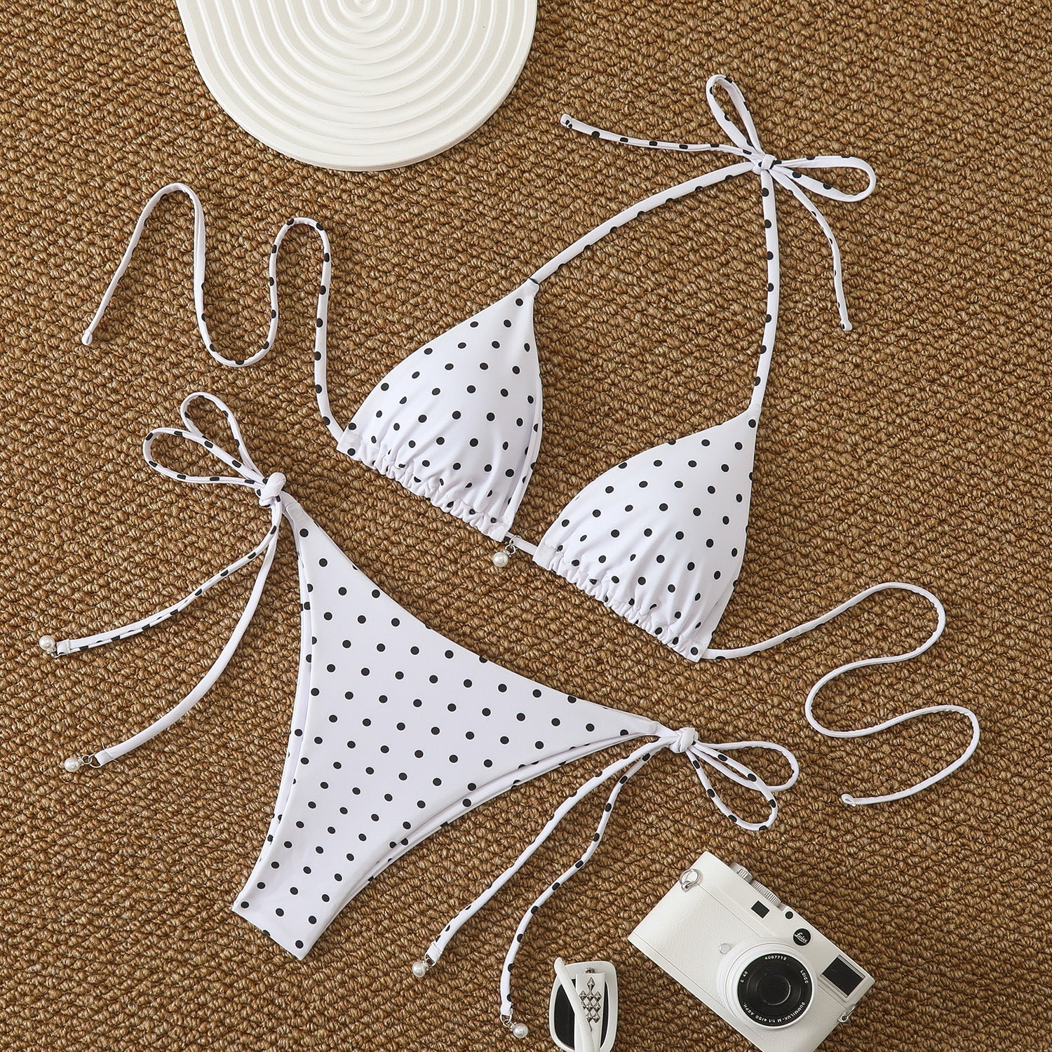Traje de Baño Bikini de Dos Piezas para Mujer, Ajustado, de Lunares, Sexy, Estampado de Triángulos
