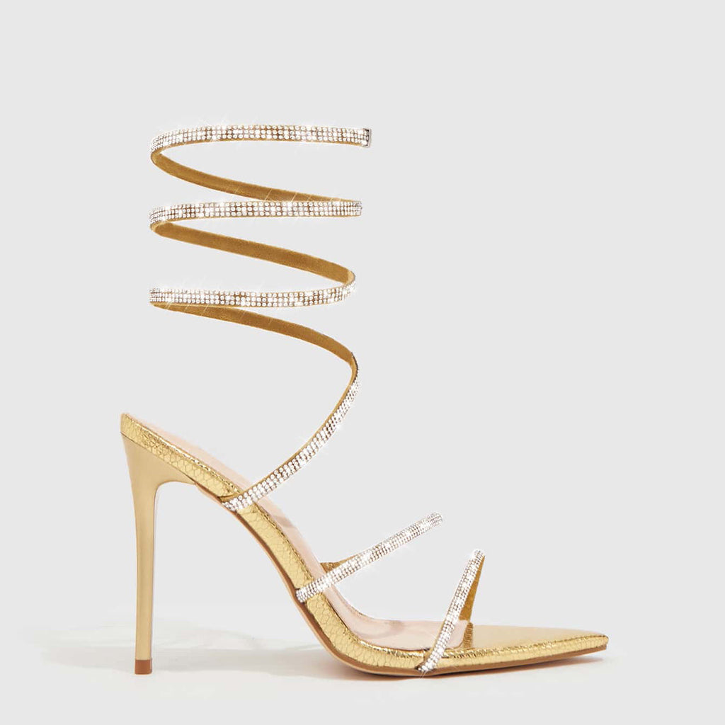 4 Colors Summer High Heel Pointed Sandals Women Heels 11cm Metal Toe Holder Rhinestone Lace up Women Shoes