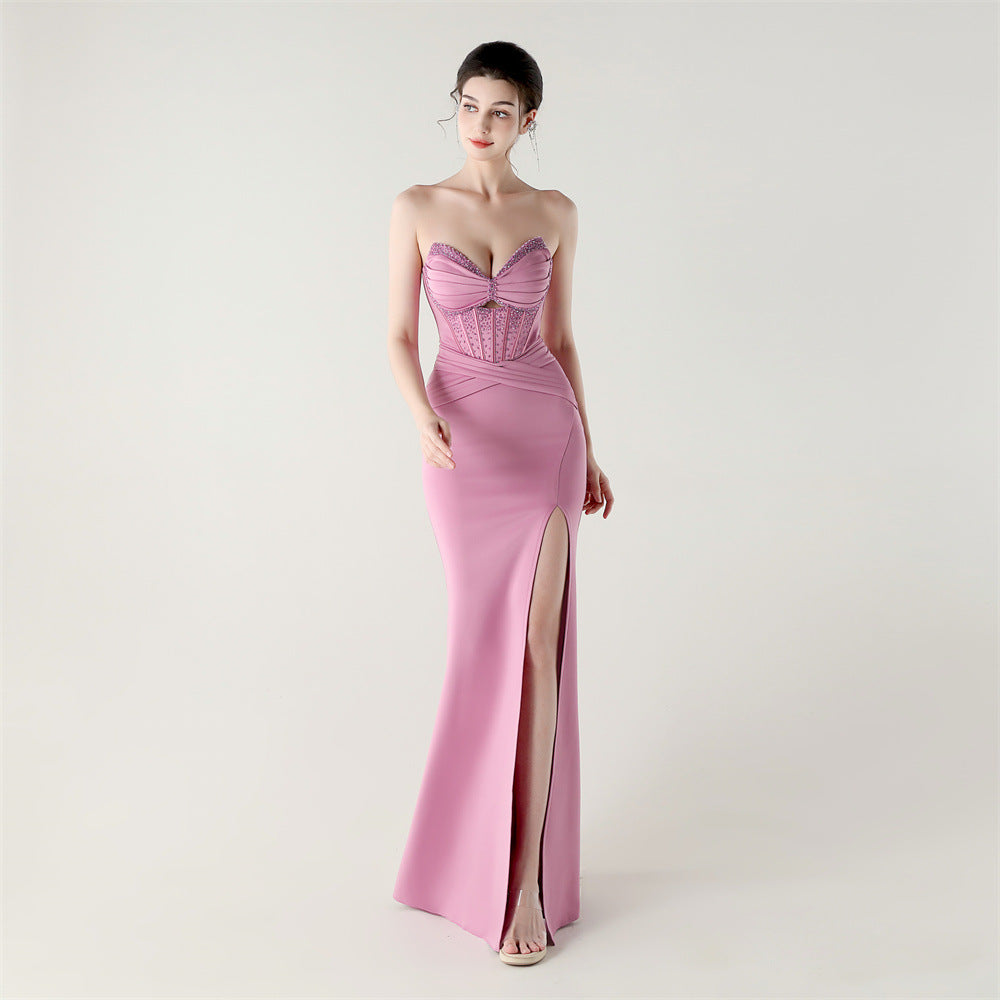 Boning Corset Lace up Waist Controlled Wrapped Chest Pleated Hollow Out Cutout out Cocktail Wedding Red Carpet Evening Dress
