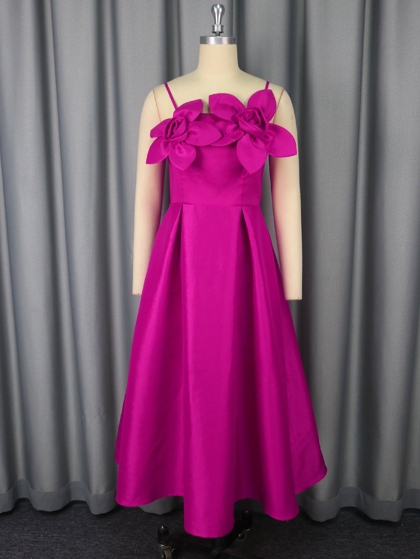 Vestido floral tridimensional con tirantes sexys, cóctel, cintura alta, línea A, dobladillo grande