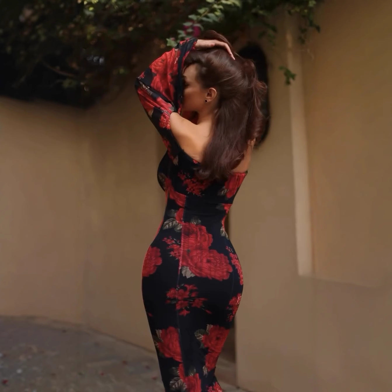 Vestidos de mujer con estampado floral, hombros descubiertos, corte ajustado a la cadera, para la hora del té