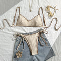 Bikini Texturizado para Mujer, Traje de Baño de Dos Piezas con Cordones y Contraste de Colores