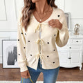 Autumn Winter Sweet Cute Love Pattern V neck Lace up Cardigan Sweater Coat